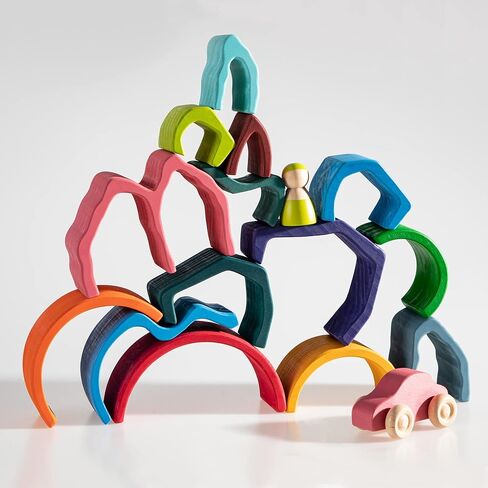 MERRYHEART Wooden Rainbow Stacking Toy, Water Wave Elements Wooden Stacker, Various Shapes Nesting Stacking Blocks, Waldorf & Montessori Open-Ended Education Toy for Kids/Toddlers in Saudi Arabia