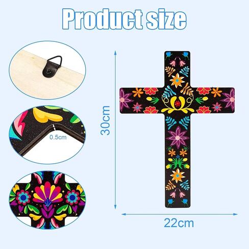 qcwn 2 حزمة بيزلي الزهور الصليب ديكور الجدار، المكسيكي جدار الفن ديكور لتزيين غرفة المنزل الكنيسة، المكسيكي الاسباني نمط الصليب الخشب الصليب الجدار، الفن المكسيكي الصليب للجدار.8.7 × 11.8 بوصة in Kuwait