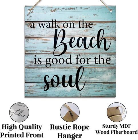 لافتة معلقة للشاطئ الصيفي، المشي على الشاطئ جيد للروح، لافتات خشبية خارجية للتعليق على الحائط لديكور منزل الشاطئ الساحلي، هدايا لمحبي الشاطئ، 11.8 × 11.8 بوصة (DL473) in Kuwait