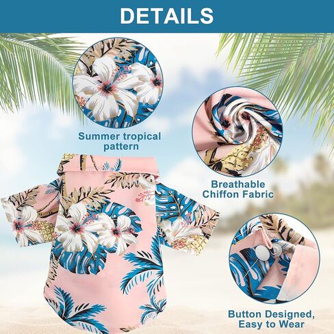 Whaline 3 قطع قمصان كلب هاواي من الشيفون المسامي، قماش صيفي للكلاب، نمط شجرة جوز الهند والأناناس، ملابس حيوانات أليفة للشاطئ بأكمام قصيرة للكلاب الكبيرة (أحمر، أزرق داكن، وردي)، 5XL in Kuwait