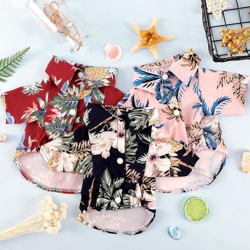 Whaline 3 قطع قمصان كلب هاواي من الشيفون المسامي، قماش صيفي للكلاب، نمط شجرة جوز الهند والأناناس، ملابس حيوانات أليفة للشاطئ بأكمام قصيرة للكلاب الكبيرة (أحمر، أزرق داكن، وردي)، 5XL in Kuwait
