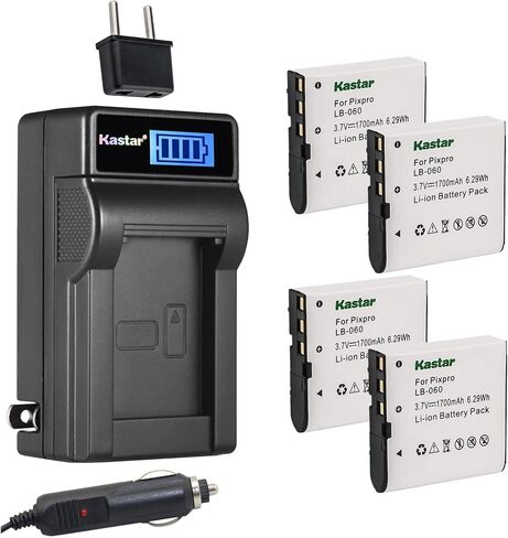 Kastar 2-Pack LB-060 Battery and LCD AC Charger Compatible with Kodak PixPro AZ526, PixPro AZ527, PixPro AZ528 HP, V5060, V5060H, V5061, V5061U, V556, V556AU, V5560, V5560U, V5560AU Digital Cameras in Saudi Arabia