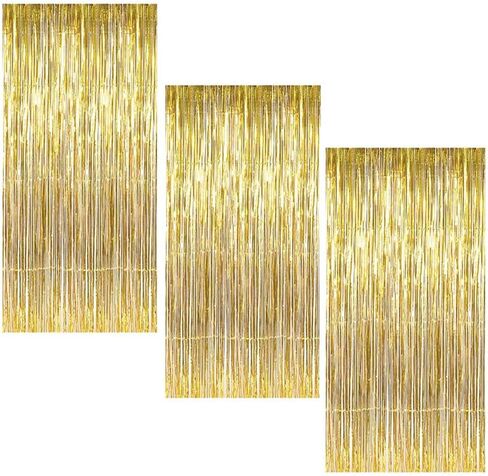 Foil Fringe Curtain, BigBigMe 3 Pack Gold Metallic Tinsel Foil Backdrop,Party Streamers for Birthday Wedding Decor, Door Streamers, Bachelorette Party Decorations, Party Supplies, Gold Backdrop in Saudi Arabia