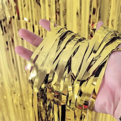 Foil Fringe Curtain, BigBigMe 3 Pack Gold Metallic Tinsel Foil Backdrop,Party Streamers for Birthday Wedding Decor, Door Streamers, Bachelorette Party Decorations, Party Supplies, Gold Backdrop in Saudi Arabia