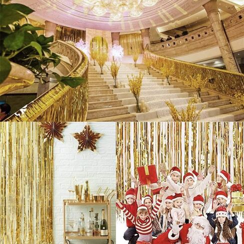 Foil Fringe Curtain, BigBigMe 3 Pack Gold Metallic Tinsel Foil Backdrop,Party Streamers for Birthday Wedding Decor, Door Streamers, Bachelorette Party Decorations, Party Supplies, Gold Backdrop in Saudi Arabia