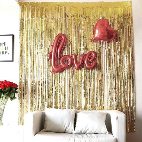 Foil Fringe Curtain, BigBigMe 3 Pack Gold Metallic Tinsel Foil Backdrop,Party Streamers for Birthday Wedding Decor, Door Streamers, Bachelorette Party Decorations, Party Supplies, Gold Backdrop in Saudi Arabia