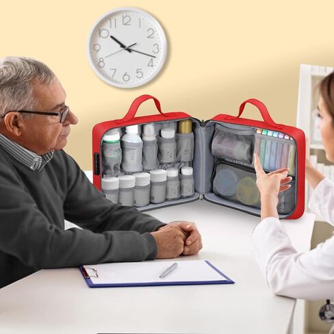 منظم زجاجات حبوب الدواء قابل للقفل من سيثون، حقيبة تخزين الأدوية، مدير حقيبة السفر مع قفل، مقبض، جيوب ثابتة للأدوية والفيتامينات والمستلزمات الطبية (أحمر) in Kuwait