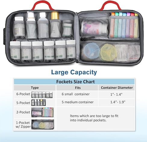 منظم زجاجات حبوب الدواء قابل للقفل من سيثون، حقيبة تخزين الأدوية، مدير حقيبة السفر مع قفل، مقبض، جيوب ثابتة للأدوية والفيتامينات والمستلزمات الطبية (أحمر) in Kuwait