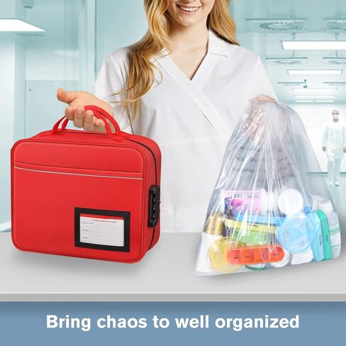 منظم زجاجات حبوب الدواء قابل للقفل من سيثون، حقيبة تخزين الأدوية، مدير حقيبة السفر مع قفل، مقبض، جيوب ثابتة للأدوية والفيتامينات والمستلزمات الطبية (أحمر) in Kuwait