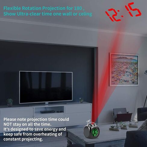 مع التحدث الصوتي درجة حرارة الوقت LED لغرفة النوم، ساعة منبه الإسقاط لغرف النوم، ساعة منبه تقرير صوتي رقمي 12/24 ساعة كهربائية رقمية عالية الدقة الإسقاط على السقف، بجانب السرير، المكتب (أسود) in Kuwait
