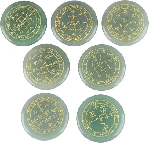 Yatming 7 قطع مستديرة منقوشة بحجر رمز الملائكة السحري، حجر قلق النخيل المصقول، جمشت in Kuwait