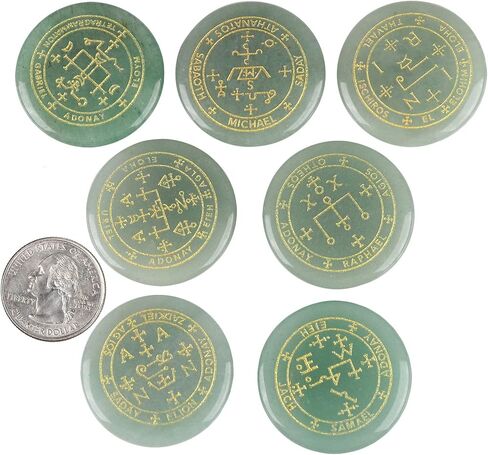 Yatming 7 قطع مستديرة منقوشة بحجر رمز الملائكة السحري، حجر قلق النخيل المصقول، جمشت in Kuwait