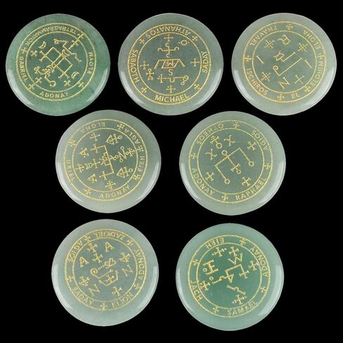 Yatming 7 قطع مستديرة منقوشة بحجر رمز الملائكة السحري، حجر قلق النخيل المصقول، جمشت in Kuwait