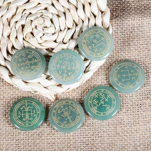 Yatming 7 قطع مستديرة منقوشة بحجر رمز الملائكة السحري، حجر قلق النخيل المصقول، جمشت in Kuwait