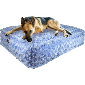 (أزرق سماوي، كبير - 46 طول × 35 عرض × 6 انش) - سرير للكلاب بتصميم مستطيل من الفرو الصناعي من بيسي آند بارني in Kuwait