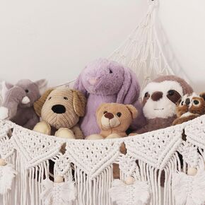Morxy Stuffed Animal Net or Hammock,Macrame Toy Storage Corner Organizer,Boho Baby Nursery Decor,Stuffie Organizer For Toddler Room Playroom,Hanging Corner Net for Stuffed Animals Large Sage