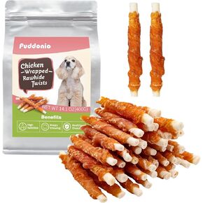 Puddonio Dog Treats, 5 Inch Chicken Wrapped Rawhide Sticks for Dogs, Teeth Cleaning Dog Chew Snacks for Puppy and Small Dogs, 14.1oz in Kuwait