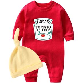 YSCULBUTOL Baby Twins Bodysuit Ketchup Mustard Funny Baby Twins Outfits طفلة قصيرة الأكمام مجموعة
