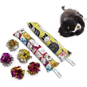 واي في بوينت لعبة عصا ركل للقطط مقاس 11 انش مع النعناع البري - عبوة من قطعتين - مادة قماشية متينة - قطن غير قابل للازالة والنعناع البري - بدون حشو - كاملة مع 5 كرات مجعدة in Kuwait