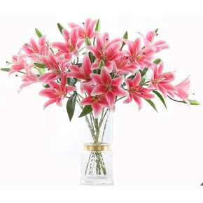 LNHOMY 6 Pack Artificial Lily Flowers Full Bloom Fake Latex Real Touch Artificial Flower Bouquets with 3 Heads Wedding Party Decor Home Décor (Blue) in Kuwait