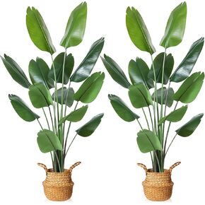 MOSADE 6FT Artificial Bird of Paradise Plant,Tall Fake Tropical Palm Tree with Woven Seagrass Basket, Realistic Faux Tree,13 Detachable Trunks Silk Plants for Modern Home Décor Indoor Office