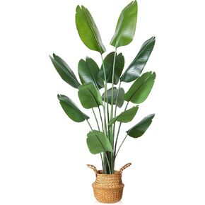MOSADE 6FT طائر الجنة الاصطناعي، شجرة نخيل استوائية طويلة وهمية مع سلة أعشاب بحرية منسوجة، شجرة فو واقعية، 13 نباتات حريرية قابلة للفصل لديكور المنزل الحديث والمكتب الداخلي in Kuwait