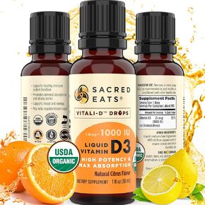 Organic Liquid Vitamin D Drops for Kids & Adults, Sugar Free. Easy to Use 1,000 IU / Drop in Coconut MCT Oil. Lasts Months, Best for High Doses. Max Absorption Vit D3 Supplement. Great Taste (Citrus) in Saudi Arabia