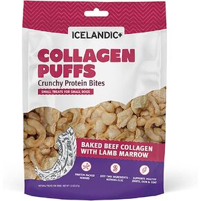 Icelandic+ Collagen Puffs: Baked Beef Collagen with Lamb Marrow 1.3oz - Small Dog Treats, Crunchy Protein Bites