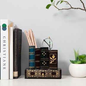 ExoLiry Vintage 3 Tier Book Shaped Jewelry Storage Gift Box Tabletop Caddy Counter Top Accessories Necklace Bracelet Earring Ring European Style Antique Dark Black Red Holder Vanity Dresser Boutique in Kuwait