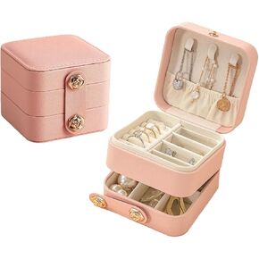 blwxcky Portable 2 Layers Small Travel Jewelry Case Organizer Box for Women Girls, Kids Mini Jewelry Travel Case Storage Gift Boxes for Earring, Ring, Necklace, Bracelets Pink in Saudi Arabia