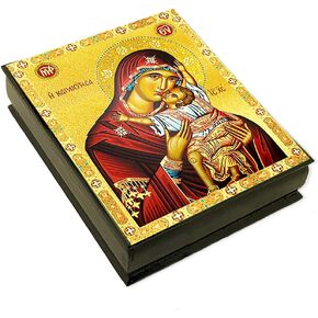 Needzo Sweet Kissing Greek Icon Box For Prayer Beads Rosary Jewelry Virgin Mary and Christ Wooden Keepsake Holder 5 Inch, Byzantine Icon in Kuwait
