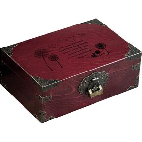 Large Vintage Wooden Storage Box with Hinged Lid Decorative Wood Jewelry Makeup Tea Stash Boxes Organize all Your Parts storage（Maroon-Stained）(Blank no picture) in Saudi Arabia