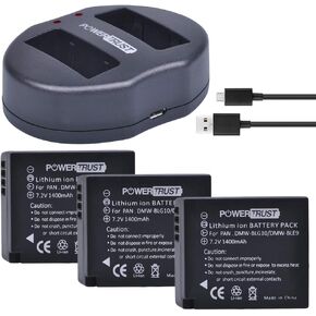 PowerTrust 3-Pack DMW-BLG10 DMW-BLE9 Replacement Battery and Dual USB Charger for Panasonic DMW-BLE9, DMW-BLG10 and Panasonic Lumix DMC-GF3, DMC-GF5, DMC-GF6, DMC-GX7, DMC-GX85, DMC-LX100, DMC-ZS60 in Kuwait