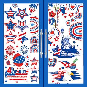 4th of July Window Clings Decorations，Independence Day Red, White and Blue Patriotic Stickers Memorial Day Decorations，Fourth of July School Home Office Party Supplies. in Kuwait