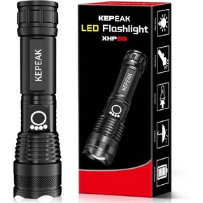 مصباح يدوي KEPEAK، قابل لإعادة الشحن بقوة 5000 لومن تكتيكي محمول باليد ومقاوم للماء وقابل للتكبير مع 5 أوضاع إضاءة للطوارئ والتخييم والمشي لمسافات طويلة in Kuwait