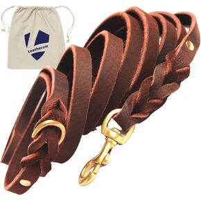 مقود جلدي للكلاب، مقود قوي ومضفر من الجلد الطبيعي لتدريب الكلاب، مقود جلدي ناعم ومريح للكلاب الكبيرة، والكلاب الصغيرة المتوسطة (بني، 4 أقدام) in Kuwait