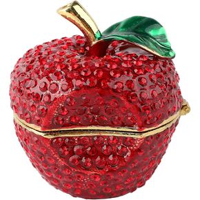 QIFU Classical Red Apple Style Enameled Trinket Box Hinged, Unique Gift for Family in Saudi Arabia