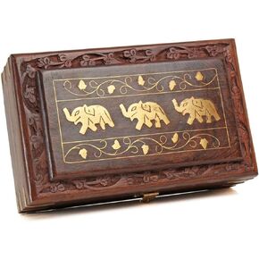 ARTISENIA Father's Day Gifts Wooden Jewellery Keepsake Storage Box with Hand Carved Elephant Design Decorative Jewelry Storage Organizer Box Gifts in Saudi Arabia