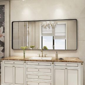 مرآة حائط Guwet للحمام، مرآة مقاس 72 × 32 للجدار مع الألومنيوم والزجاج المدرع، مرايا حائط مزخرفة لغرفة المعيشة، غرفة النوم، مضادة للصدأ، مقاومة للكسر، أفقية أو رأسية (أسود) in Kuwait