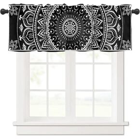 Boho Mandala Valance Curtain for Kitchen Windows,Black White Flower Rod Pocket Valances,Short Curtains Classic Hippie Privacy Panel,Bohemian Window Treatment for Bathroom Kitchen Bedroom 54x18in in Kuwait