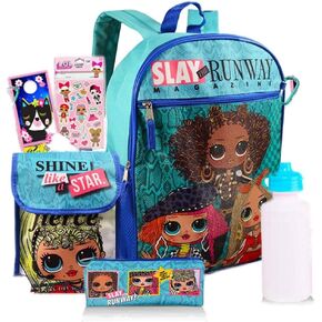 شنطة ظهر من لول مع شنطة غداء - 7 قطع شنطة ظهر لول للبنات 6-12، شنطة غداء، زجاجة مياه، مقلمة قلادة، شماعة باب، لوازم مدرسية من لول، شنطة ظهر للبنات، شنطة ظهر للبنات من لول in Kuwait