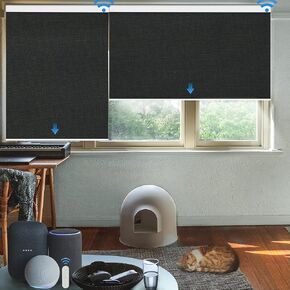 MANSNIX Motorized Blinds with Remote Control Upgraded Smart Blackout Roller Shades Electric Automatic Window Blinds for Windows Blinds & Shades Compa.(Grey,23" Wx72 H) in Kuwait