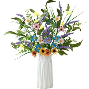 حزمتان من الزهور البرية الاصطناعية الربيعية باقة زهور حريرية ملونة وزهرة ديزي طويلة الجذعية زهور وهمية للمنزل مزهرية طاولة داخلية تشكيلة زهور ديكور حفلات الزفاف (أصفر) in Kuwait