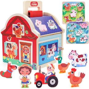 ألعاب حيوانات خشبية من ميلوفافير للأطفال من مونتيسوري لعمر 1 عامين من البنات والأولاد، مجموعة ألعاب الحظيرة مع كتل الألغاز، ألعاب تعليمية لفرز أشكال الأطفال، هدايا عيد الميلاد للأطفال الصغار in Kuwait