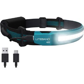 Liteband ACTIV 400 مصباح أمامي LED واسع الشعاع - إضاءة 210 درجة، 400 لومن، خفيف الوزن، مقاوم للطقس، قابل لإعادة الشحن، USB-C، وضع LED أحمر - التخييم، الجري، المشي لمسافات طويلة، يناسب القبعات الصلبة، LBA400-L18O، المحيط in Kuwait