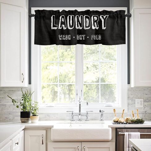 Window Valance Curtains,Laundry Words,Thermal Insulated Rod Pocket Short Valance for Living Room,54x18 Inch in Saudi Arabia