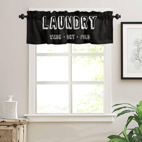 Window Valance Curtains,Laundry Words,Thermal Insulated Rod Pocket Short Valance for Living Room,54x18 Inch in Saudi Arabia
