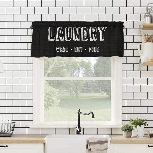 Window Valance Curtains,Laundry Words,Thermal Insulated Rod Pocket Short Valance for Living Room,54x18 Inch in Saudi Arabia