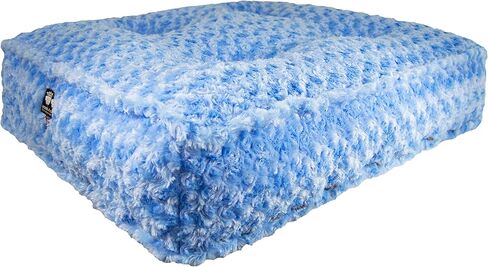 (أزرق سماوي، كبير - 46 طول × 35 عرض × 6 انش) - سرير للكلاب بتصميم مستطيل من الفرو الصناعي من بيسي آند بارني in Kuwait