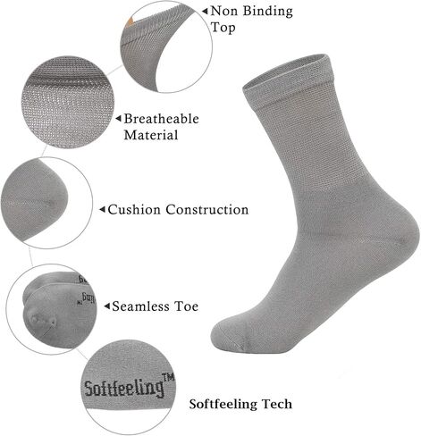 Softfeeling Mens Dress Socks Seamless Ankle Socks Casual Hiking Socks Non-binding Diabetic Socks Long Athletic Socks Round Socks Soft Bamboo Socks Ankle Socks for Women Grey 6 9-13 in Saudi Arabia